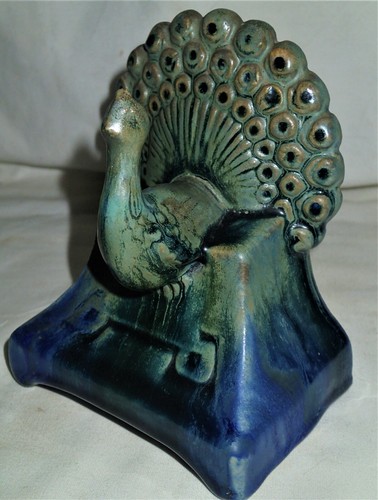 ANTIQUE FULPER ARTS & CRAFTS POTTERY PEACOCK BIRD HOME STATUE SCULPTURE BOOKENDS - Picture 6 of 12