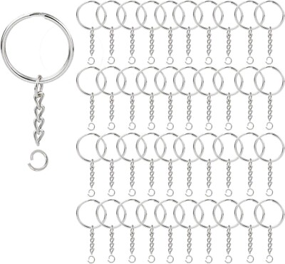 100 Pack Key Ring with Chain and Open Jump,1 Inch Split round Keychain Rings Bul