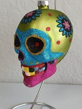 Dia de los Muertos / Day of the Dead Sugar Skull Glass Ornament 4.5" Preowned