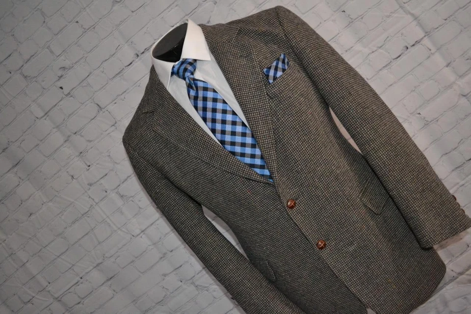 Blazer 42346-a Vintage Boston Traders Estilo Tweed Gris Talla 40 Largo Adulto Hombre Foto 3 de 4