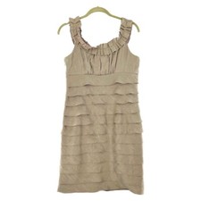 Jessica Howard Tiered Ruffle Beige Sleeveless Dress 10 Lined Neutral Party Gold