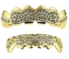 High Quality 14K Gold Plated Iced Lab Diamond Mouth Teeth Movie Set Pro Grillz