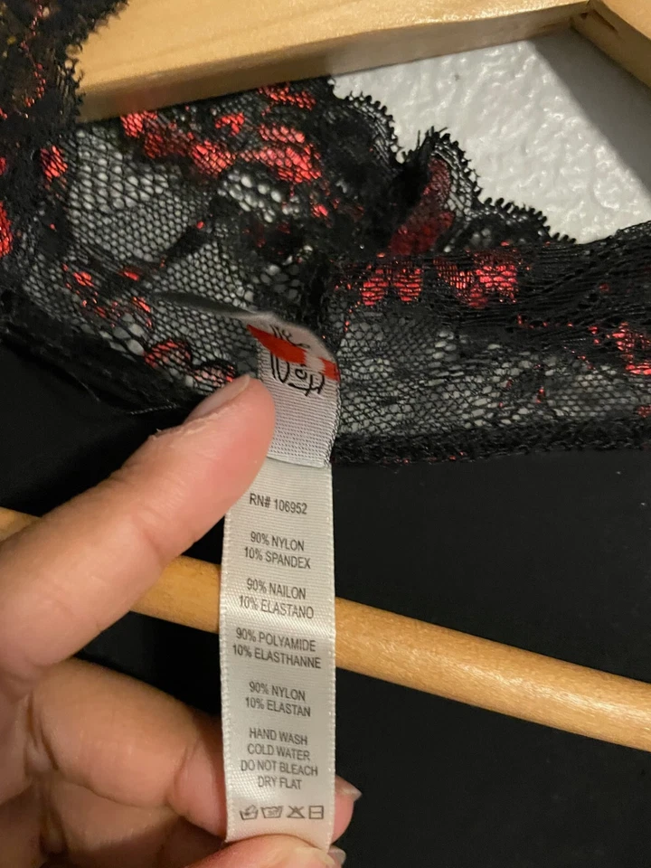 Lencería sexy elástica de encaje floral satinado negra XL para mujer Foto 3 de 4