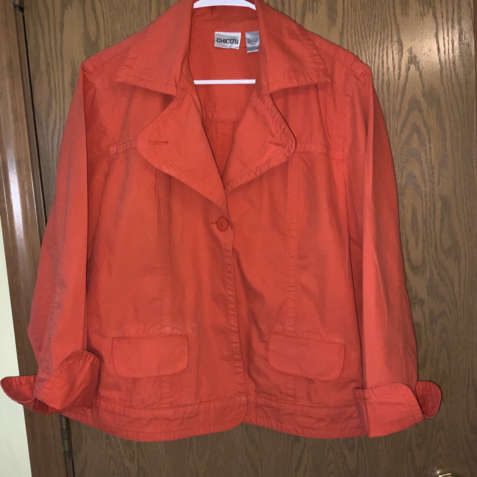 Chico's Size 3 Orange Single Button Jacket boxy c… - image 2