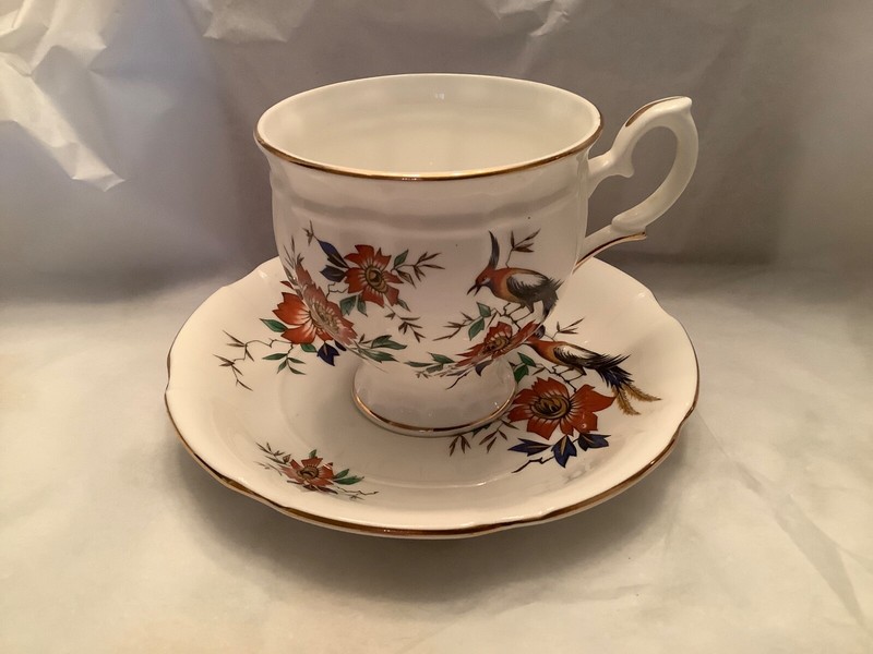 Vintage Crown Staffordshire Fine Bone China Pheasant Cup and Saucer -B928