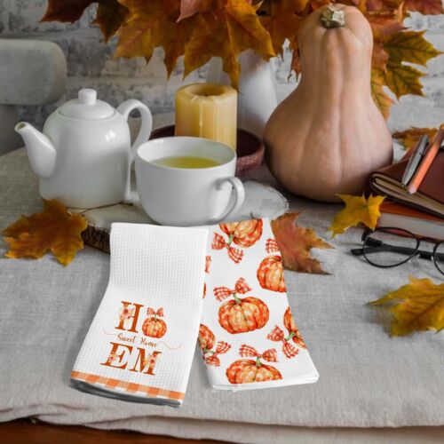 Orange Buffalo Plaid Pumpkin Fall Kitchen Towels Dish Towels Dishcloth Fall T... - Picture 6 of 7