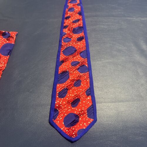 NIB Brioni By SantoStefano Silk Tie & Pocket Square Set Red w/ Blue/White Dots - Picture 4 of 9