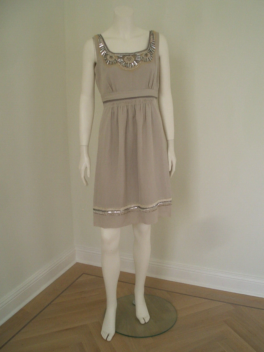 ELIE TAHARI Kleid Gr.34-36 S LEINEN Etui- KLEID BESTICKT PERLEN NUDE NP  448$ | eBay
