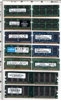 12pcs Vintage Computer & Labtop Memory Crucial Samsung PNY 1-2-4Gb DIMM SODIMM