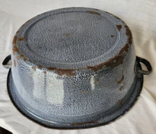 Large Antique Blue Gray Graniteware Basin Wash Pan 18" diameter 6" Deep handles