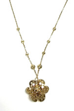 NEW 14K YELLOW GOLD SEQUIN SPARKLE CLOVER,BALLS PENDANT 18" CHAIN NECKLACE-ITALY