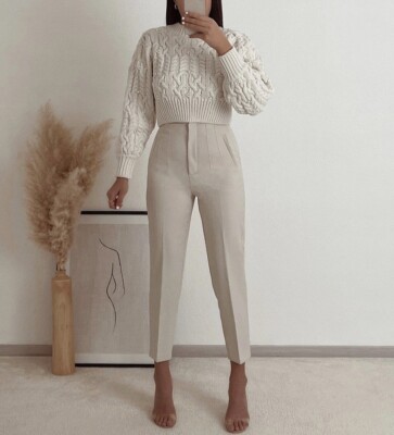 Zara CABLE KNIT CROP PEARL SWEATER size M 5755/026 | eBay