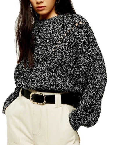 Topshop Womens 12 Black Gray Heather Knitted Chunky Pointelle