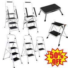 1 2 3 4 Step Ladder Folding Portable Compact Heavy Duty Iron Anti-Slip Mat Stool