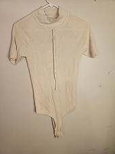 For Love Lemons Knitz Womens L Beige Ivory Short Sleeve Bodysuit NWT 4-10