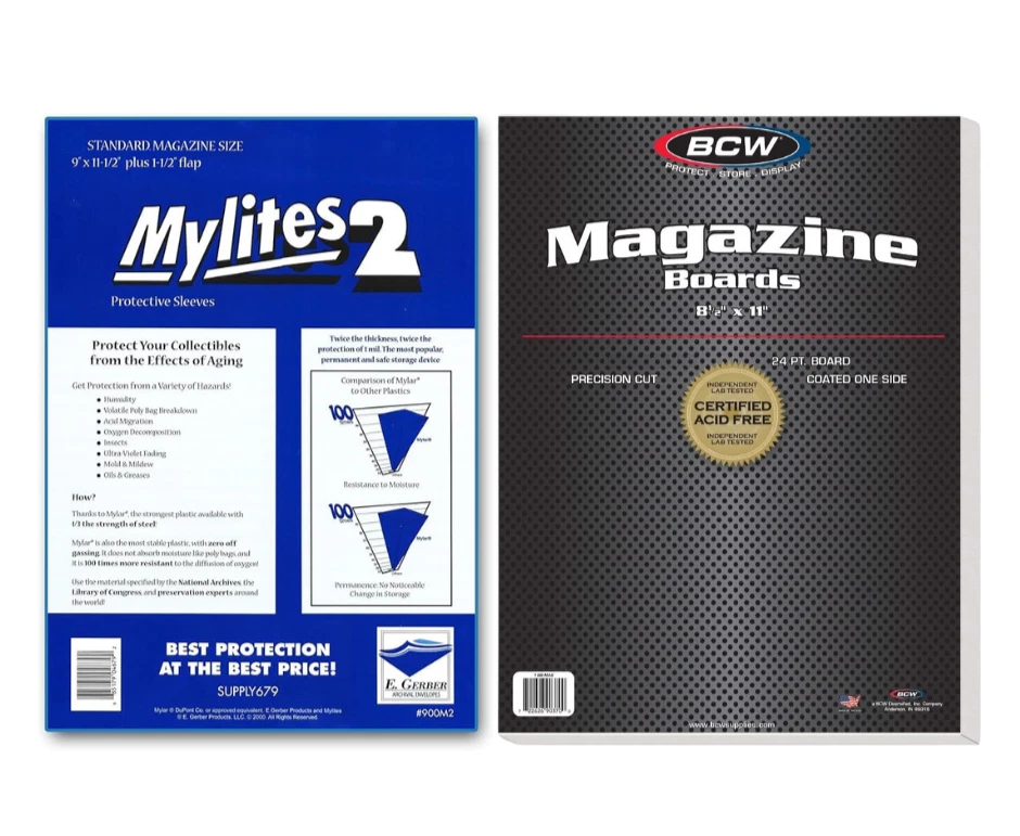 E. GERBER 100 Mylites 2 Mil Mylar Magazine Bags and Boards (BCW) Archival Quality E Gerber