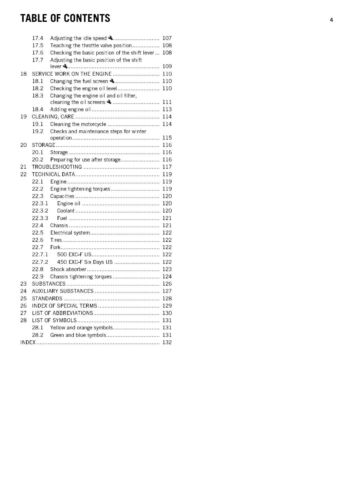 Guía de libros manual del propietario de KTM 2017 500 EXC‐F EE. UU. - Imagen 4 de 19