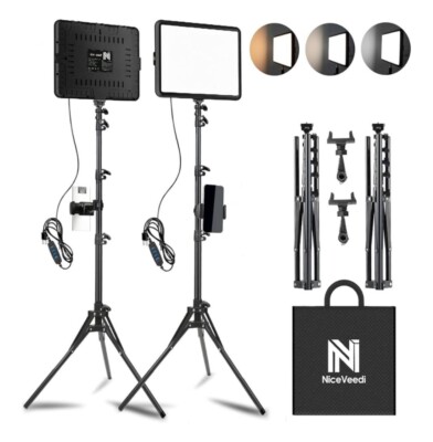 2-Pack LED Video Light Kit, NiceVeedi Studio Light, 2800-6500K Dimmable Lighting