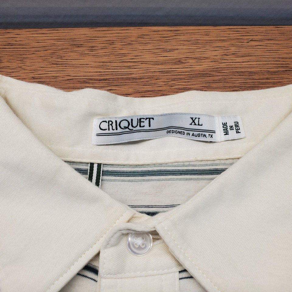 Criquet Golf Mens XL Organic Cotton Players Polo Off white Green pocket