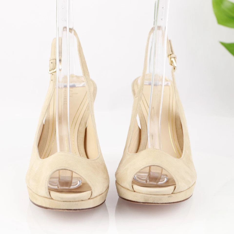 Sandalia Chelsea Ot Cole Haan para mujer talla 8,5 gamuza tostada con cordones tacón dorado zapato Foto 2 de 4