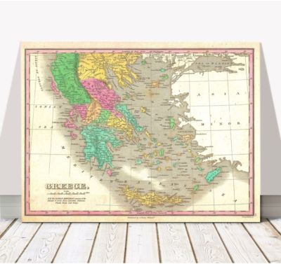 Vintage Finley Map of GREECE 1827 Poster CANVAS PRINT 10x8''