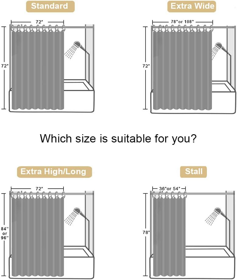 EurCross Grey Waffle Shower Curtains Extra Long 180 x 210cm drop, Mildew Water eBay