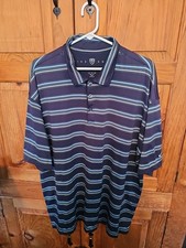 Nike Dri-FIT Polo Shirt Mens XL Navy W/ Stripe Golf Stretch Performance Athletic
