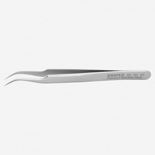 Knipex Stainless Steel Gripping Tweezers, Angled, Needle-Point Tips, 4.75"