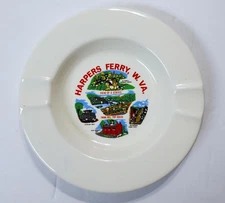 Vintage Ceramic Souvenir Ashtray HARPERS FERRY West Virginia Round Landmarks