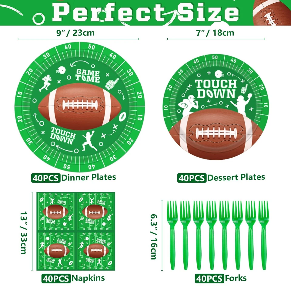 160 PIEZAS Vajilla Fiesta Fútbol Suministros de Cumpleaños para 40 Invitados con Tenedores Foto 2 de 4