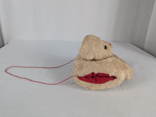 Teddy Bear Plush Muff Hand Warmer Childrens Vintage Antique Plush Mohair Tan Red
