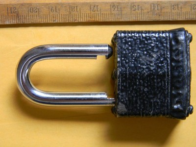 NO KEYS !! Rare Vintage Master padlock with black coating on bottom