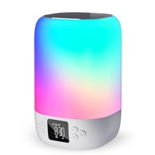 Night Light Bluetooth Speaker Alarm Clock, Sound Machine with White Colorful
