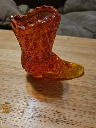 Fenton Amberina Daisy Button Glass Boot Shoe 4” Vintage Carnival