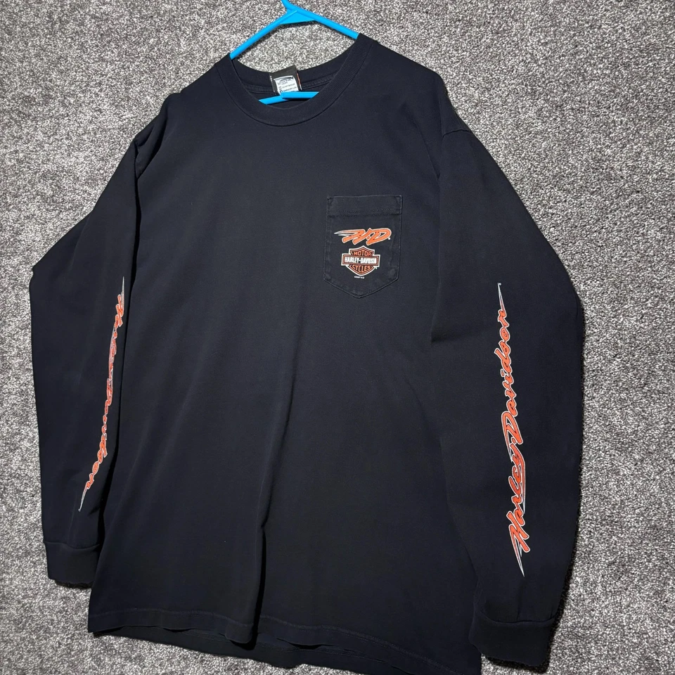 Harley Davidson Long Sleeve Fire Pirate Puerto Rico Graphic 90s XL USA Vintage - Image 2 of 4