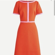 J.CREW Orange Pink Ribbon A-Line Dress Short Sleeve Crew Neck Size 4