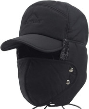 Winter 3 in 1 Thermal Fur Lined Trapper Hat with Ear Flap Full Face Warmer Cover