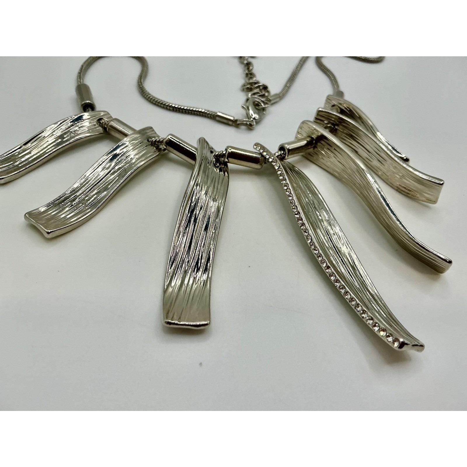 Modern Abstract Silver-Tone Statement Necklace Rh… - image 4