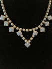 Vintage  Light Blue Milk Glass Prong Set Choker Collar Necklace