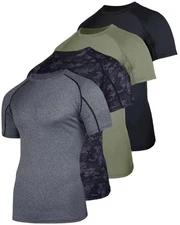 Real Essentials Men's Compression T-Shirt 4 Pack - Athletic Base Layer Big & ...