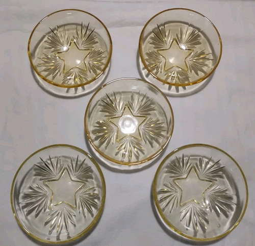 Vintage Federal Glass Co Star Pattern Amber Bowls 4-3/4"