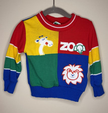 Vintage Bull Frog Primary Color Block Zoo Sweater 24M Lion Giraffe Kidcore