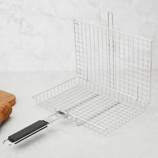 Stainless Steel Foldable Grill Clamp with Dense Grid for Fish Chicken Meat Corn