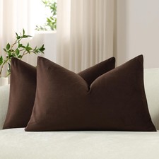 Lumbar Pillow Covers 12x20 Chocolate Brown: Pack of 2 Cozy Soft Velvet Rectan...