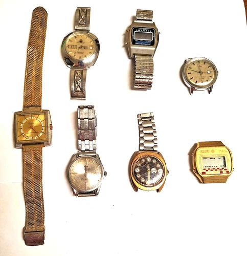 Vintage Men's Watch Lot (7) for Parts/Repair Timex WINDERT Waltham Leon Piradet