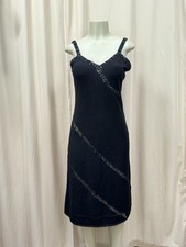 Vintage Vicki Soble 90s Black Beaded Slip Dress Sequin Cocktail Y2K