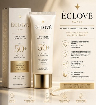 ÉCLOVÉ  SPF 50+ Sunscreen Broad Spectrum UV Protection 50ml Face Care