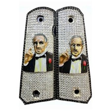 Cachas Colt 1911 38 & 45 Super Silver Iced Out The Godfather Grip MADE IN MEXICO