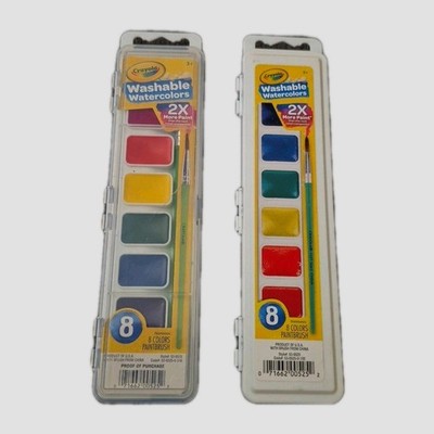 Crayola Washable Watercolors Nontoxic 2x More Paint & Paintbrush 8 Colors 2PACK