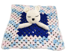 Handmade Crochet Lovey Tan Sleeping Bear Granny Square Security Blanket Textured